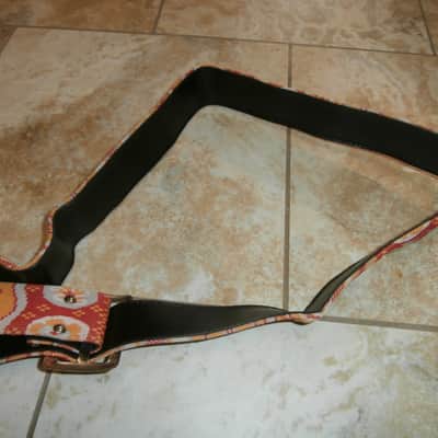 Vintage 1970's Ace-Style Guitar Strap! Metal Buckle, Trippy Orange Pattern! image 6