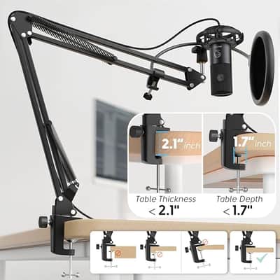 Studio Condenser USB Microphone Computer PC Microphone Kit with Adjustable Boom Arm Stand Shock Mount for Instruments Voice Overs Recording Podcasting YouTube Vocal Gaming Streaming-T669 image 3