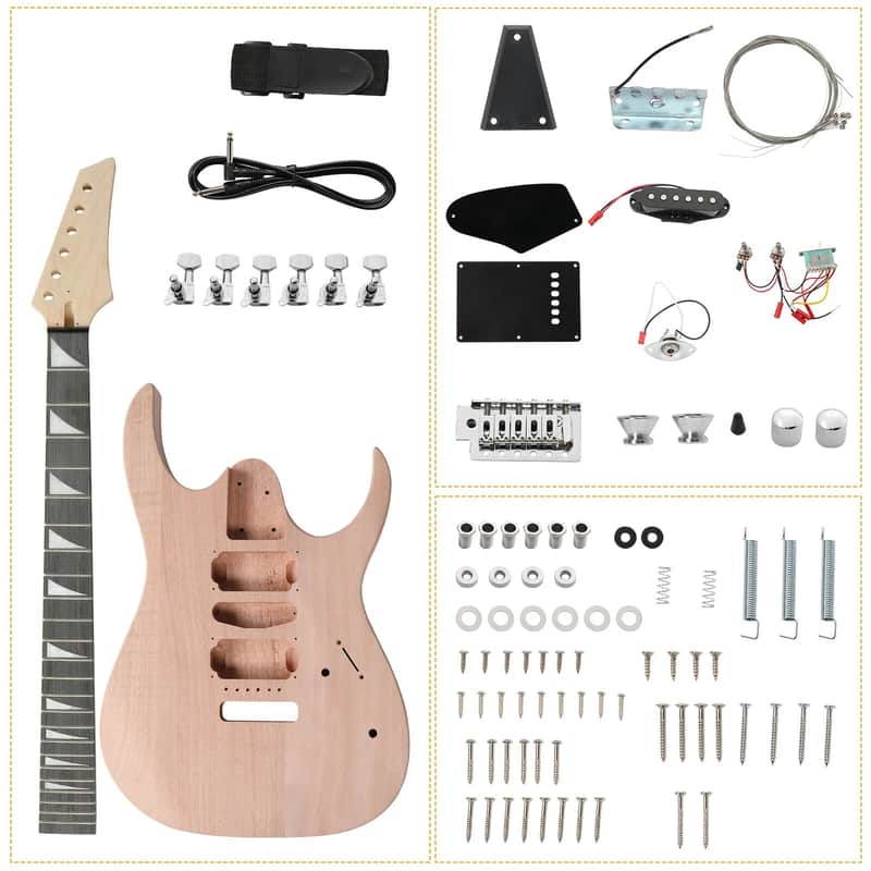 DIY 170 Style Electric Guitar Kit – Unfinished Mahogany Body, Maple Neck, Rosewood Fingerboard, Humbucker-Single-Humbucker Pickups image 1