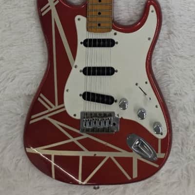 Olympic Strat-Style Electric Guitar Red & White EVH-Inspired Stripes – Used image 1