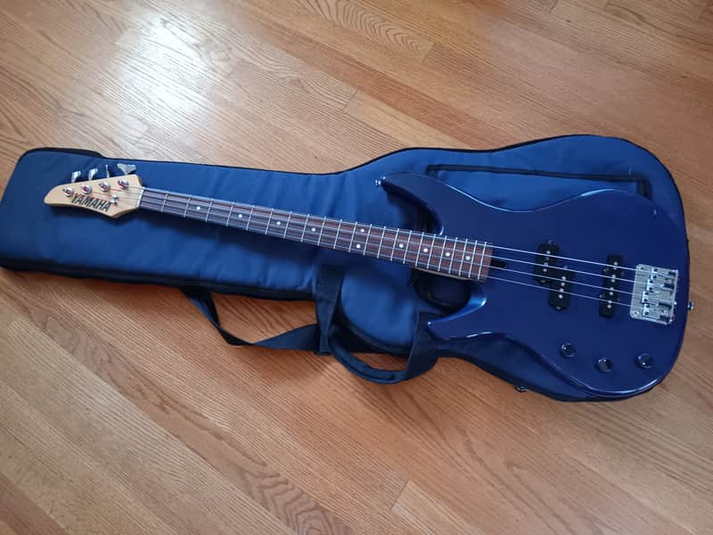 Vintage Yamaha RBX350 90s Lefty Left Handed Bass Guitar Blue Sparkle Levy Gig Bag image 1