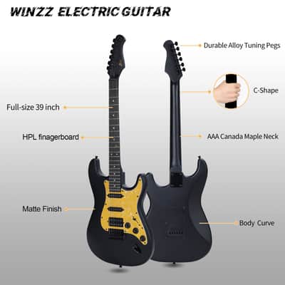 WINZZ EGS112H-BKM 39-inch ST Solid Poplar Wood Electric Guitar Kit HSS Pickup, Black Matte image 10