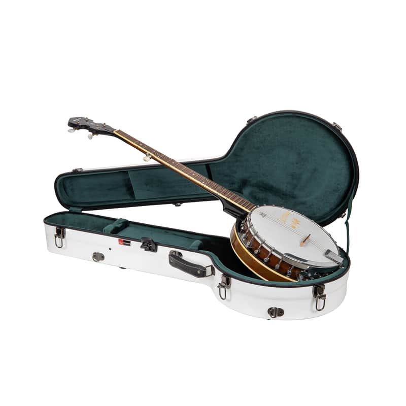 Crossrock Fiberglass Banjo Case-Fits Mastertone & Most 5-String Styles, with Interior Compartment, Backpack Straps, Hygrometer, TSA Lock-White (CRF2023MBJWT) image 1