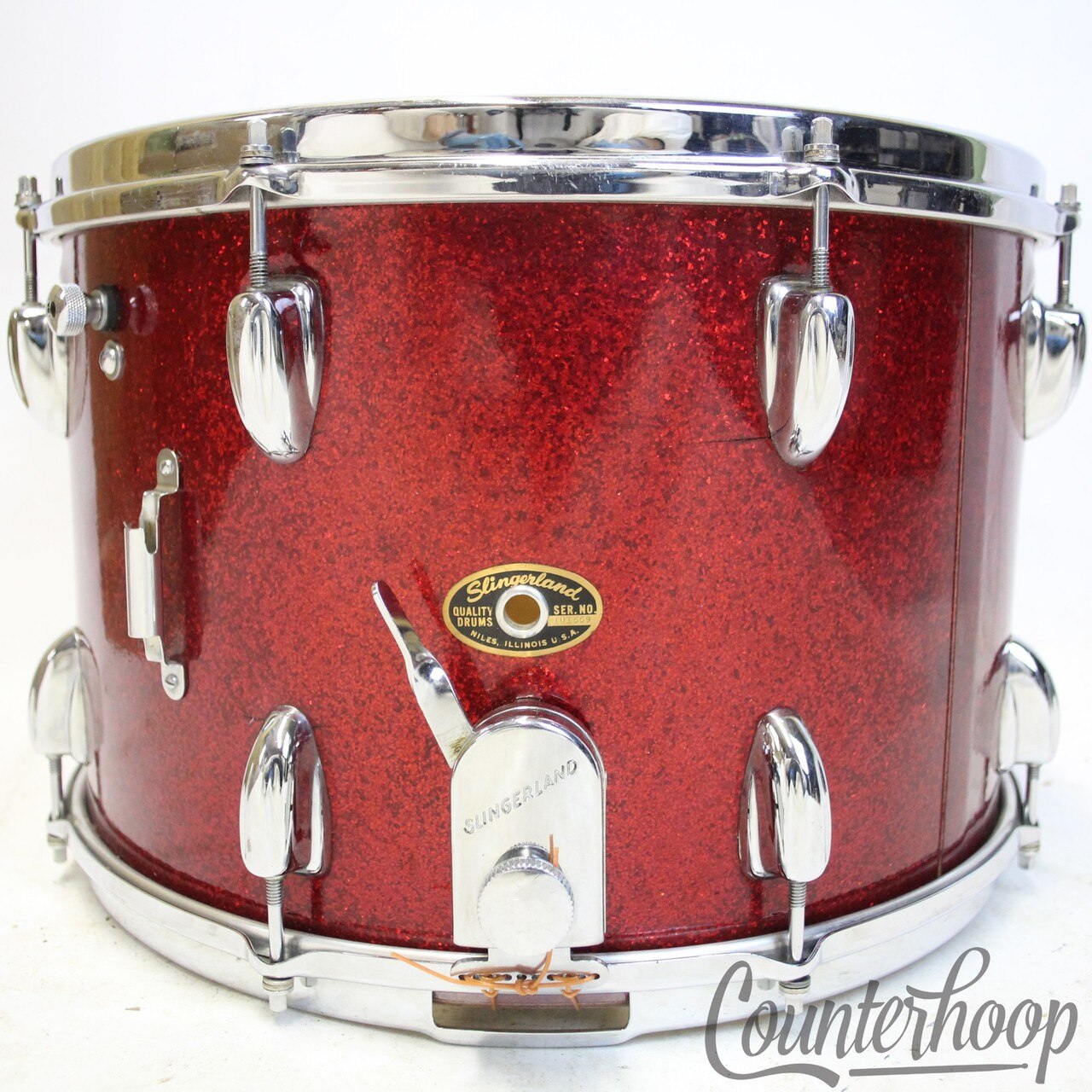 Slingerland 15x10"Snare Drum Red Sparkle COB Brass Vintage 60s 3Ply Ribbon Maple — main photograph