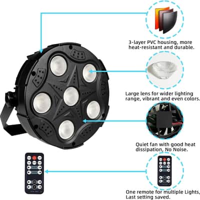 LED Par Lights, Super Bright 6x8W RGBW Par Can Light Slim Uplights Stage Wash Lights with Remote & DMX Control, DJ Event Lighting for Wedding Party Church Club Stage Lighting image 3