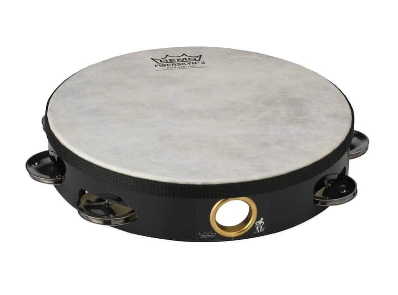 Remo Remo Fiberskyn Tambourine (8", Quadura Black, Single Row) - Open Box image 1