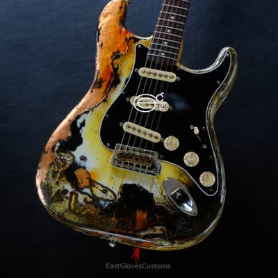 Fender Stratocaster Yellow/Copper Hot Lava Super Heavy Aged Relic by East Gloves Customs image 3