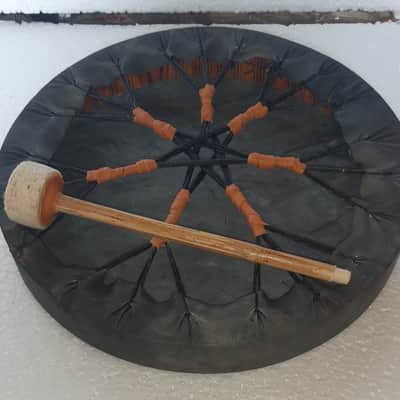 28" inches Handmade wooden frame Buffalo Hide Shaman shamanic Ritual Rawhide Laces drum, Meditation Medicine Percussion Natural Black shadow + Beater image 1