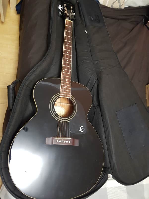 Epihone Ej-100 Acoustic Jumbo in Ebony with Gigbag image 1