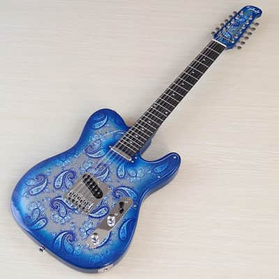 Blue 12 String Paisley Electric Guitar, Poplar Body, Maple Neck, 22 Frets