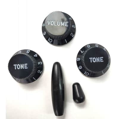 Stratocaster Black set : 3 control UFO + Tremolo + Switch Metric size Knobs image 4