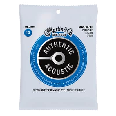 Martin MA550PK3 Authentic Acoustic SP Phosphor Bronze Acoustic Guitar Strings - Medium (.13 - .56) 3-Pack