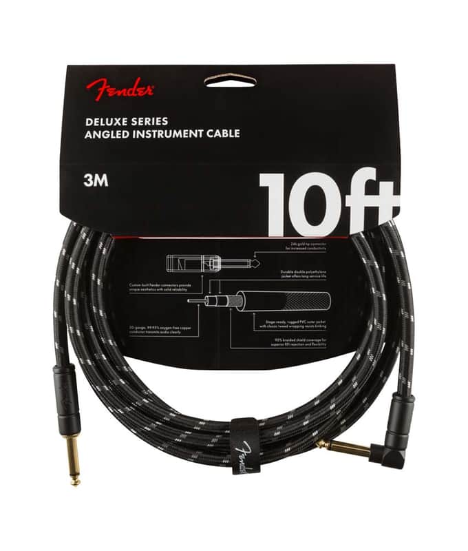 Fender 0990820090 Deluxe Series Instrument Cable, Straight/Angle, 10' - Black Tweed image 1