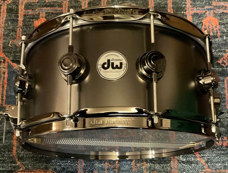 DW 6.5x14 Collector's Satin Black over Brass Snare Drum w/ Black Nickel HW image 1