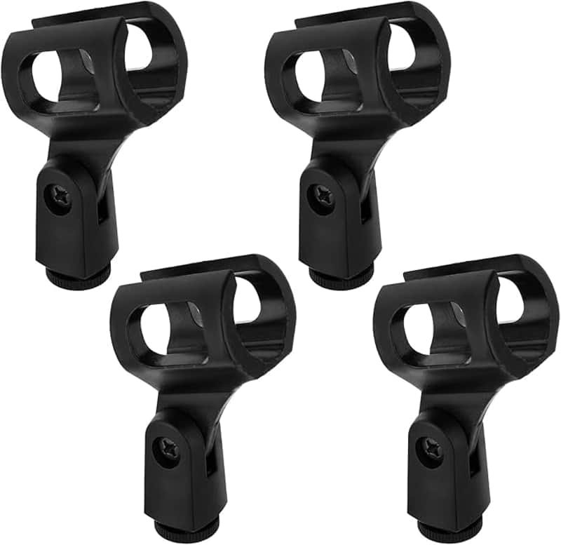 4 PCS Microphone Holder, Adjustable Angle Mic Holder Clip for Stand Rubber Flexible Microphone Clip Black Wireless Mic Holders Clamp for Mics Stand Handheld Microphones Recording Condenser Microphones image 1