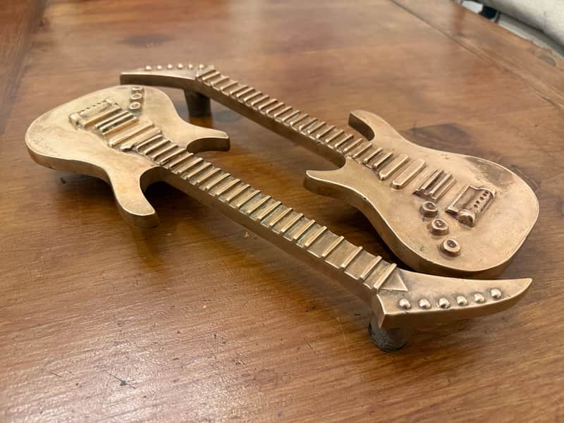 Hard Rock Cafe Solid Brass Guitar Door Handles 3kg Each ideal studio or man cave memorabilia image 1