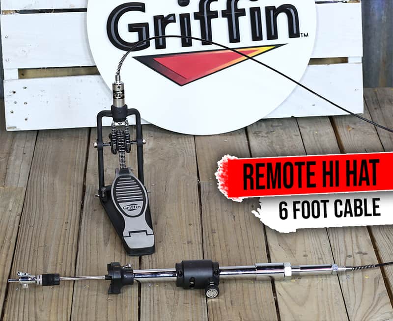Remote Hi Hat Cymbal Stand - GRIFFIN Auxiliary Cable Foot Pedal Drum High HiHat image 1