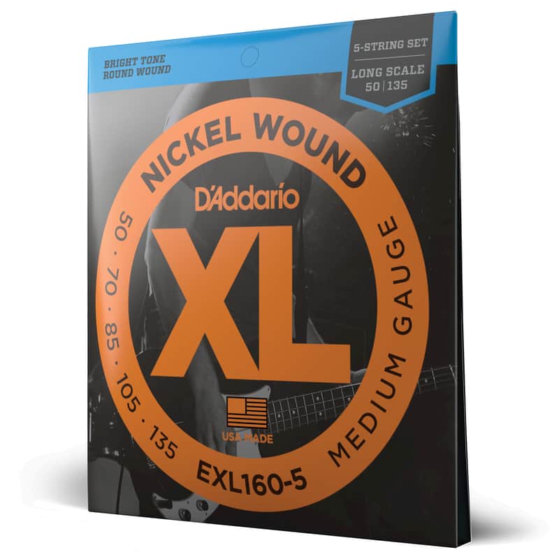 D'Addario EXL160-5 5-String Nickel Wound Bass Guitar Strings, Medium, 50-135, Long Scale image 1