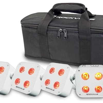 Rockville 4 PACK MINI RF4 V2 WHITE DJ Par Wash Up Lights+Wireless DMX+App+Bag image 1