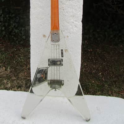 Renaissance Plexiglass Flying V Bass Guitar,  Late 1970's, Clear See Thru Body, Rare image 13