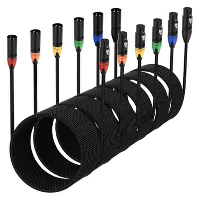 XLR Cables 25ft 6 Pack, Mic Cable 25 ft Feet, 3 Pin Male to Female XLR Microphone DMX Cord- Black Braided, 25 Foot, 6pack image 1