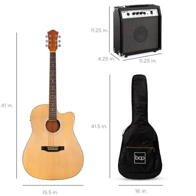 Best Choice Products Beginner Acoustic Electric Cutaway Guitar Set w/ Case, Strap - 41in-Black image 21
