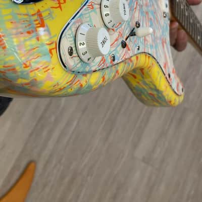Fender FSR "Splattercaster" Standard Splatter Stratocaster with Rosewood Fretboard 2003 - 2004 - Graffiti Yellow, Dakota Red, Orange, Sage Green Metallic, and Blue Agave Swirl over Olympic White image 12