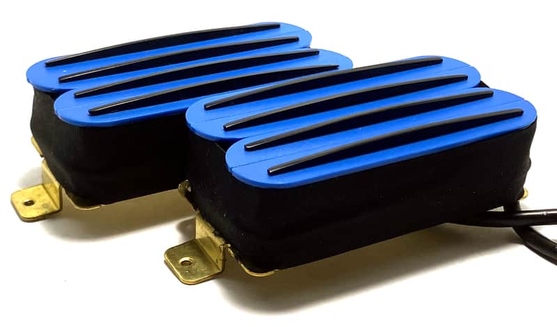 Dragonfire Quad Rail Humbuckers, Hot Overwound 23K Rails Pickup Set ~ Blue with Black Rails image 1