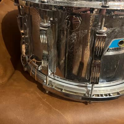 RARE Ludwig Coliseum Chrome (12 lug) snare 70s Blue/Olive badge - Chrome Over Wood image 5