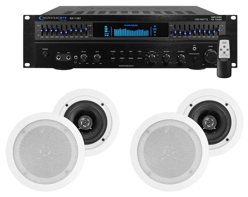 Technical Pro Home Theater Amplifier Receiver+(4) 5.25" White Ceiling Speakers image 1