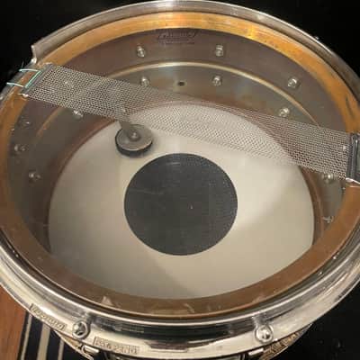 Ludwig No. 552 Bronze 6.5x14" 10-Lug Snare Drum with Rounded Blue/Olive Badge 1981 - 1984 - Clear-Lacquered Bronze image 8