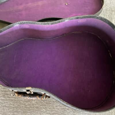 Vintage Geib Challenge Parlor Acoustic Guitar Case 1930's Faux Gator / Purple Interior Chicago USA image 2