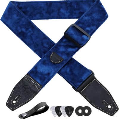 Guitar Strap 2 inch Velvet Guitar Straps with Full Grain Leather End, for Bass Electric and Acoustic Guitars, Free Strap Button, 2 Strap Locks and 4 Guitar Picks image 1