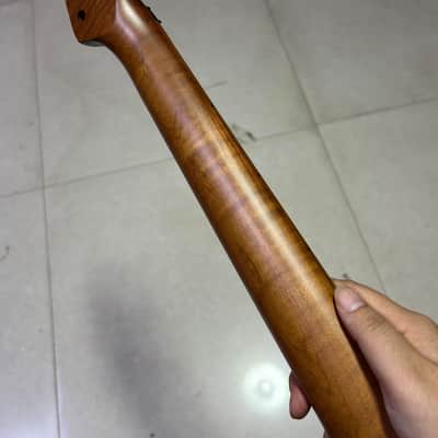 DIY Reverse big head 22Fret Roasted Flame maple Electric guitar Neck Locking nut image 3