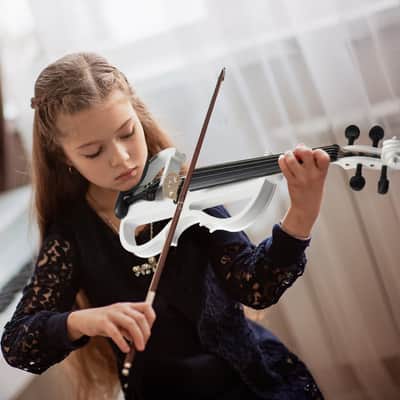 Cxxss Full Size 4/4 Bunnel Edge Electric Silent Violin with Case Bow Rosin Headphone Connecting Line White image 6
