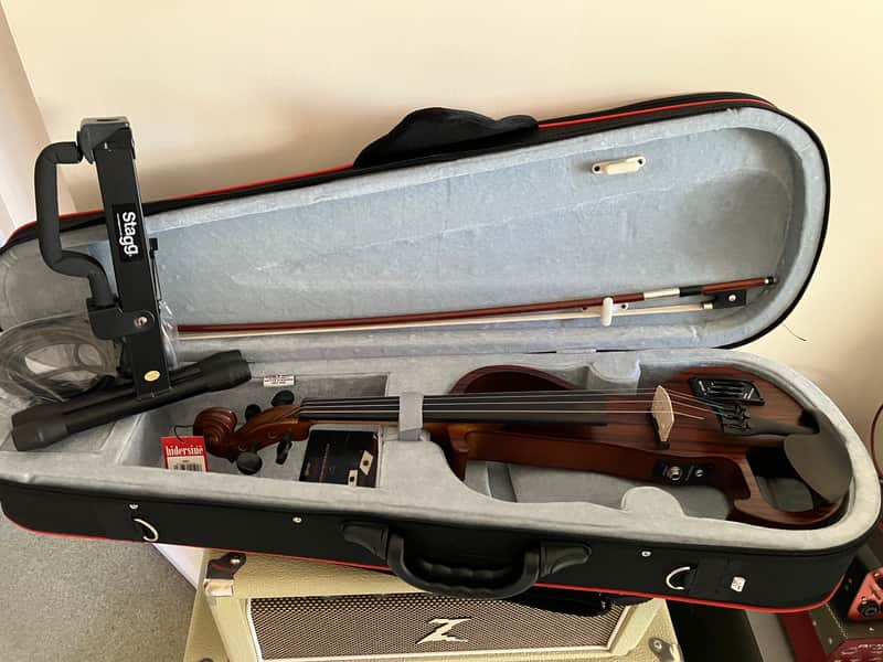 Hidersine HEV 3 electric violin - Zebrawood with bow, case and stand image 1