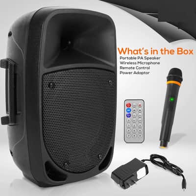 800W Portable Bluetooth PA Speaker - 8’’ Subwoofer, LED Battery Indicator Lights w/ Built-in Rechargeable Battery, MP3/USB/SD Card Reader, and UHF Wireless Microphone - image 2
