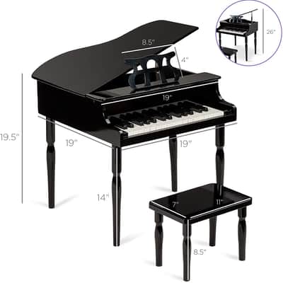 Classic Wooden 30-Key Mini Grand Piano Musical Instrument For Kids with Bench Black image 2