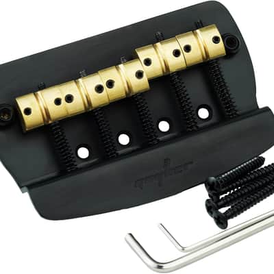 Bass Bridge String Spacing 16mm, 5 String Fixed Bass Bridge with Solid Brass Saddle & Iron Plate Replacement Part (GB1026, Black) image 1