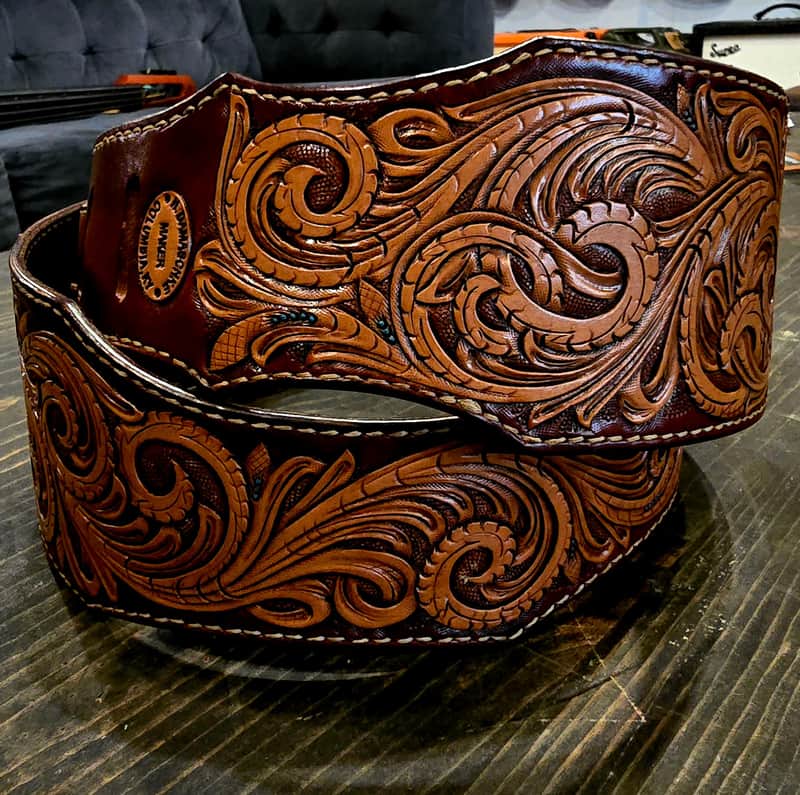 Wolf Briar Leather Company - Hand-Tooled Custom Handmade Guitar Strap - Western Paisley Motif image 1