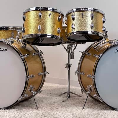 Slingerland 22/22/12/13/16/5.5x14" VIDEO Vintage 60's Drum Set - Gold Sparkle image 2