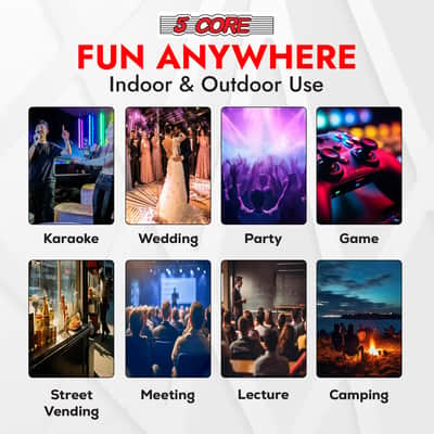 5 Core Party Speaker Bluetooth 250W Big Powered Rechargeable Outdoor PA DJ System w 2 Wireless Mics image 9