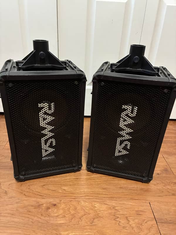 Pair (2) near-vintage Panasonic Ramsa WS-A80 speakers w/ Ultimate stand clamp in black image 1