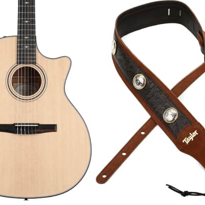 Taylor 314ce-N Nylon Acoustic-electric Guitar - Natural Sitka Spruce  Bundle with Taylor Grand Pacific 3" Guitar Strap - Brown image 1