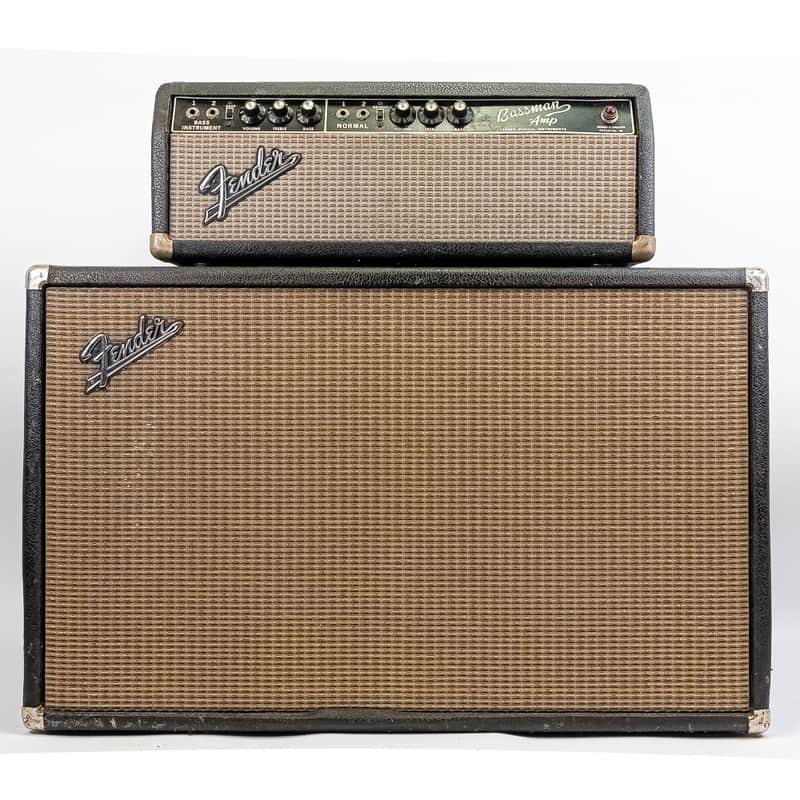1966 Fender Bassman AA165 Blackface Tube Amp Head & Cabinet Jensen C12Q image 1