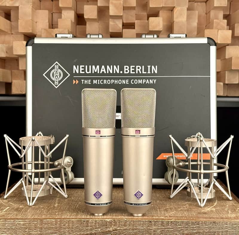 Vintage Neumann U 87 Condenser Microphone Stereo Pair. Close SN. Great Shape U87 1982 Z 48 Shock Mount image 1