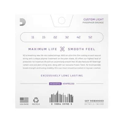D'Addario XSAPB1152 11-52 Custom Light XS Phosphor Bronze Coated Acoustic Guitar Strings image 2