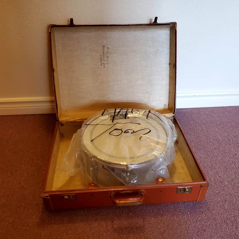 Vtg Leather SNARE DRUM Travel Case Holds Snare Drums up 6".5 image 1