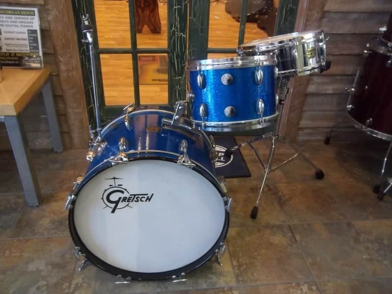 Vintage 1970's Gretsch 3 Piece Drum Kit - The One Nighter in Blue Sparkle image 1