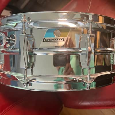 Ludwig No. 400 Supraphonic 5x14" 10-Lug Aluminum Snare Drum with Pointed Blue/Olive Badge 1969 - 1979 - Chrome-Plated image 3